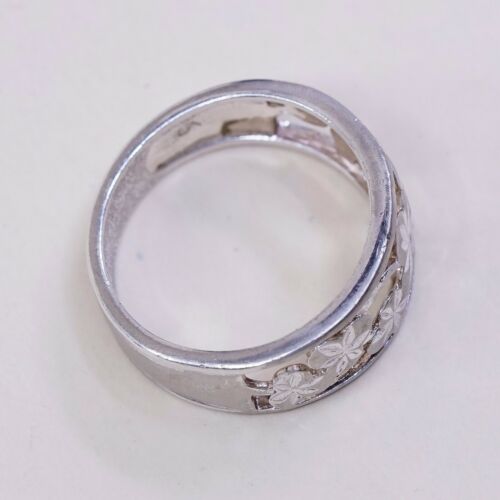Sz 9, Vtg Sterling Silver Handmade Ring, 925 Silver Band W/ filigree Flower