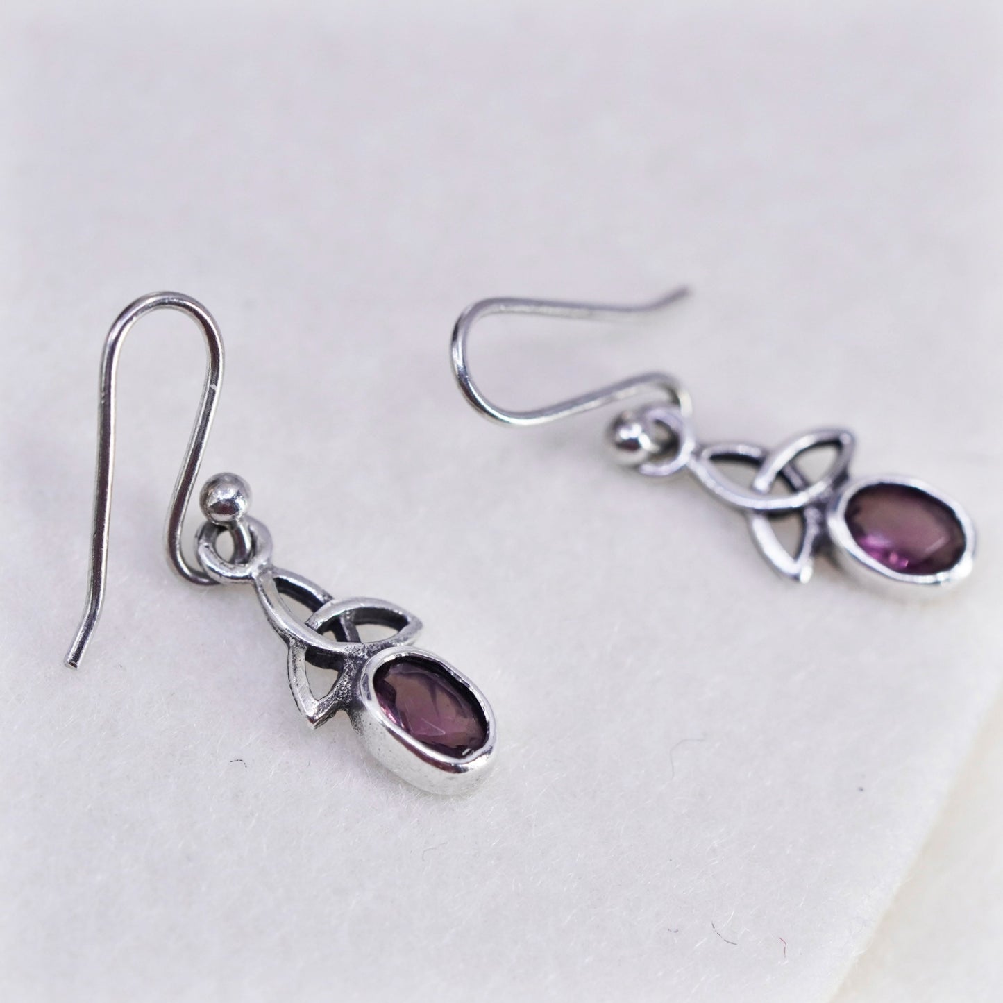 Irish Sterling 925 silver handmade filigree Celtic knot earrings with amethyst