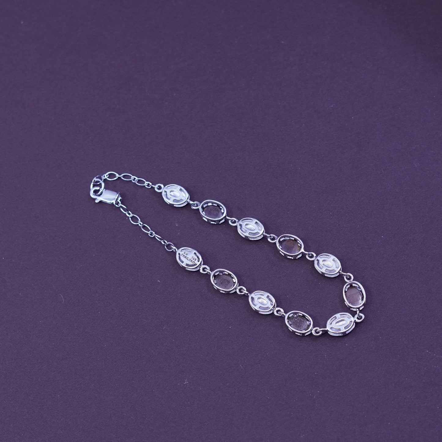 7”, vintage Sterling silver handmade tennis bracelet, 925 chain with opal