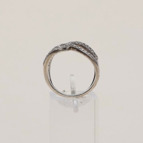 Sz 7, Vtg Sterling silver handmade ring, 925 silver cross band W/ Crystals Inlay