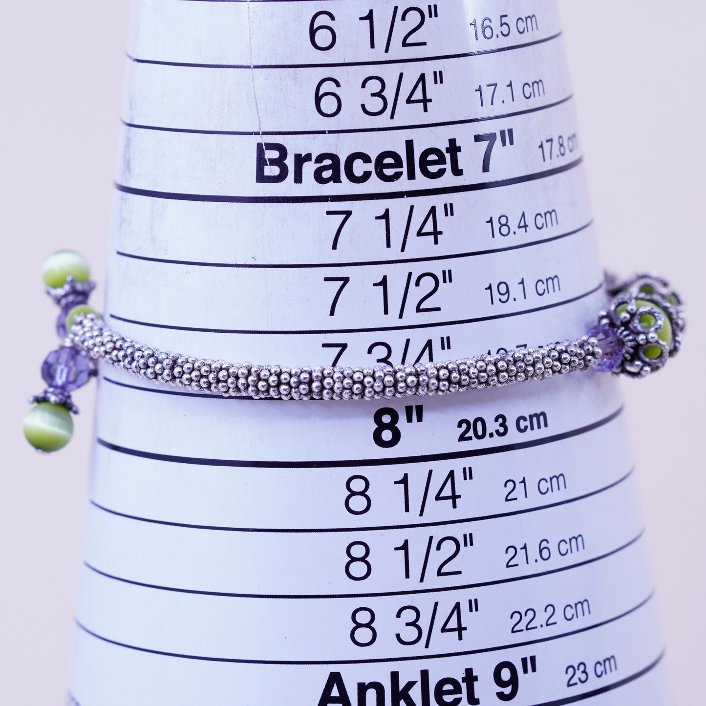 7.75”, sterling silver contemporary handmade bracelet, 925 wrap cuff cats eye