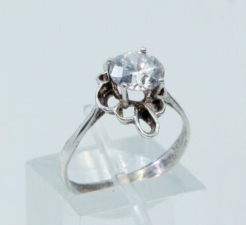 Sz 6, Vtg Sterling Silver Handmade Ring, 925 Filigree Whirl Band W/ Crystal