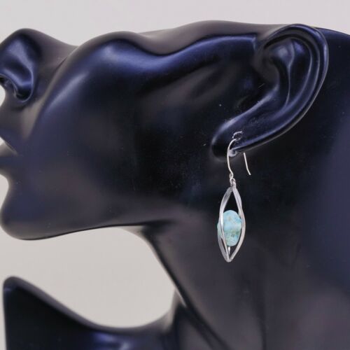 Amazing handmade Sterling Silver earrings 925 Twisted Dangle W/ Turquoise Nugget