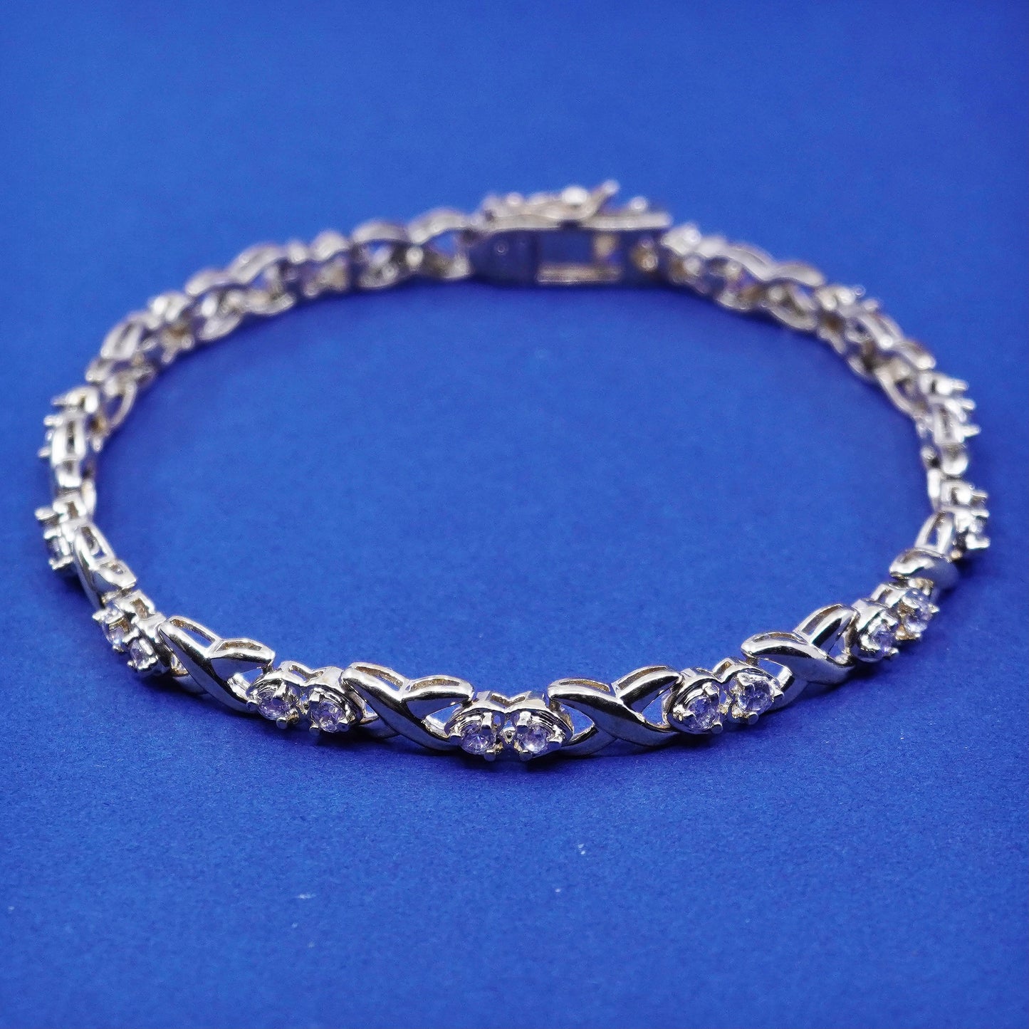 7.75”, vermeil, gold over sterling 925 silver tennis bracelet with heart Cz