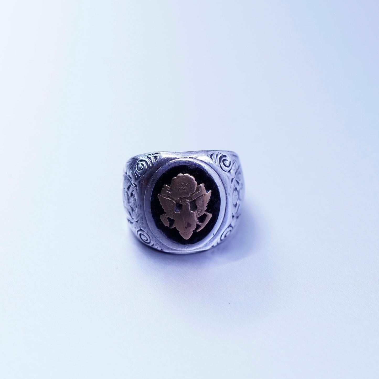 Size 7.75, vintage Sterling 925 silver handmade ring, men’s band copper eagle
