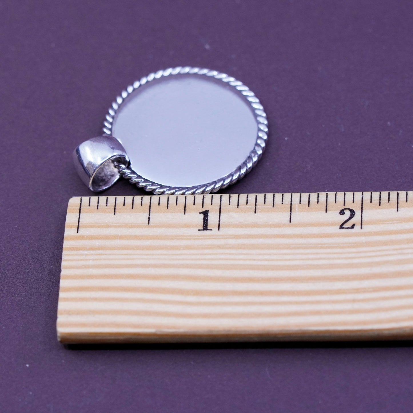 Vintage sterling silver handmade pendant, 925 circle blank pendant with cable