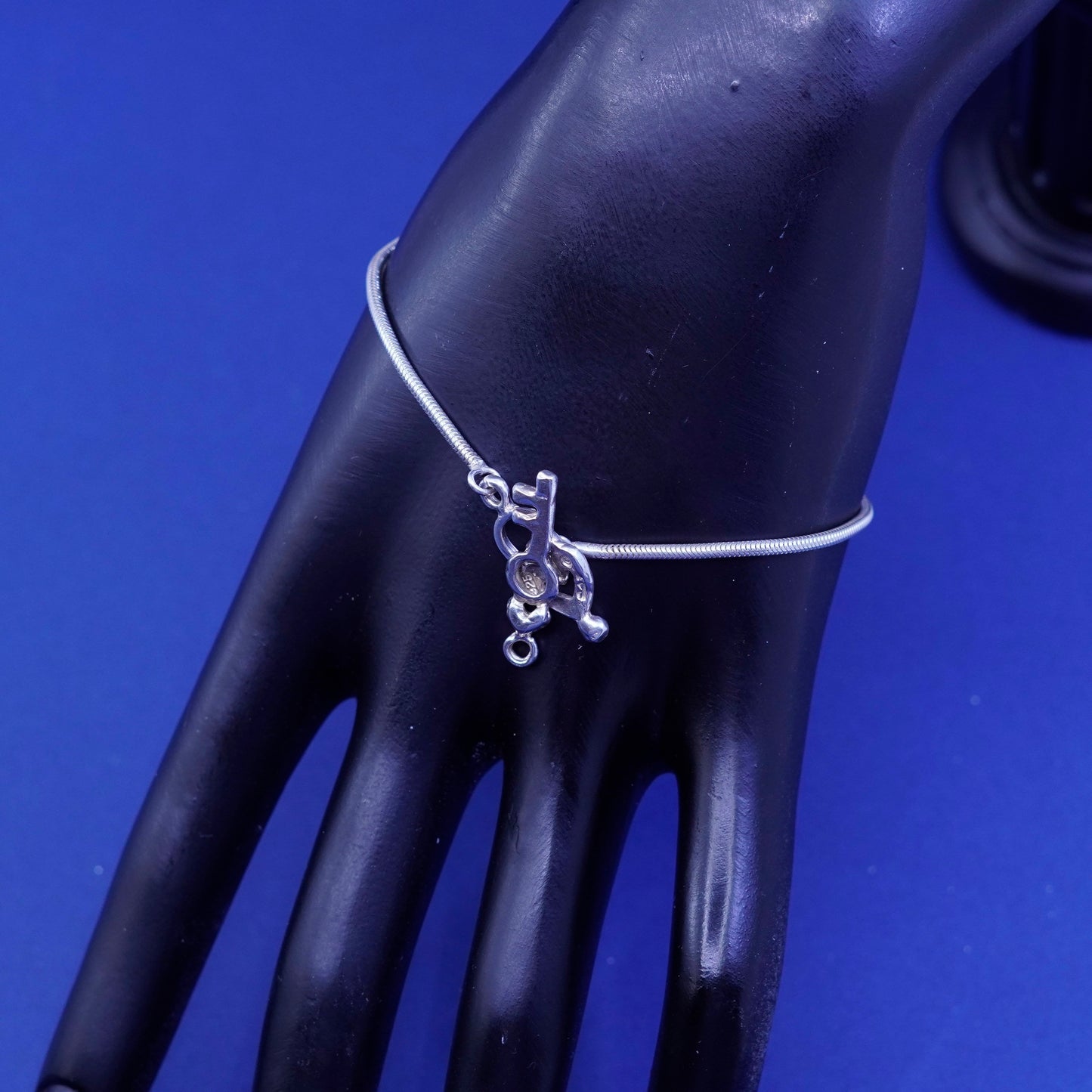 7.25”, 1.6mm, Sterling silver handmade bracelet, 925 snake chain w/ key N heart