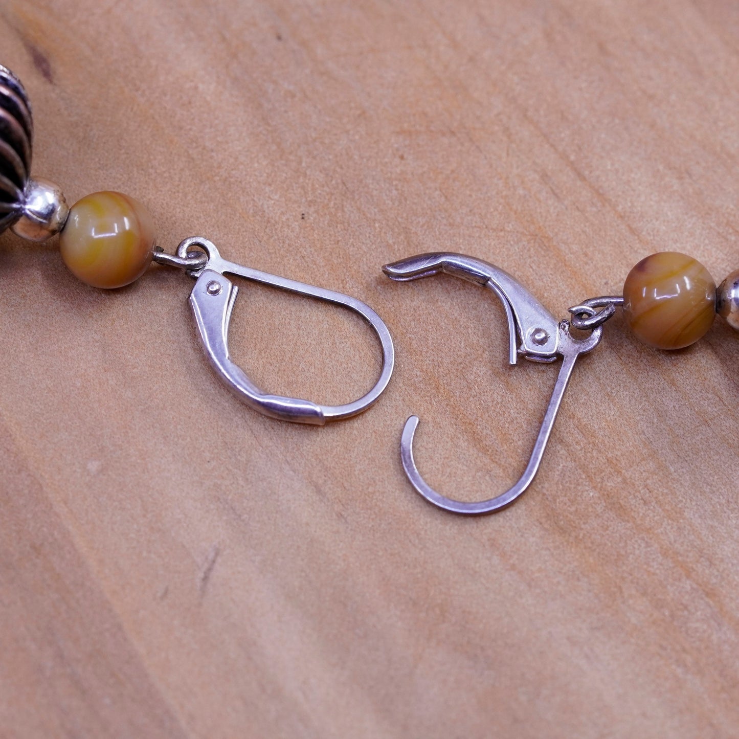 Vintage Sterling 925 silver handmade earrings with golden cat’s eye drops beads