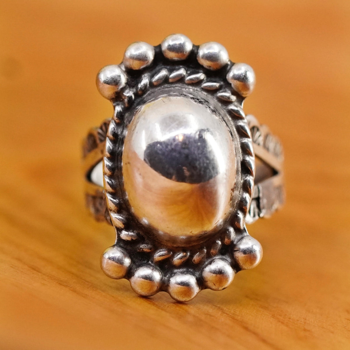 Size adjustable, Native American Sterling silver ring, 925 wrap band beads