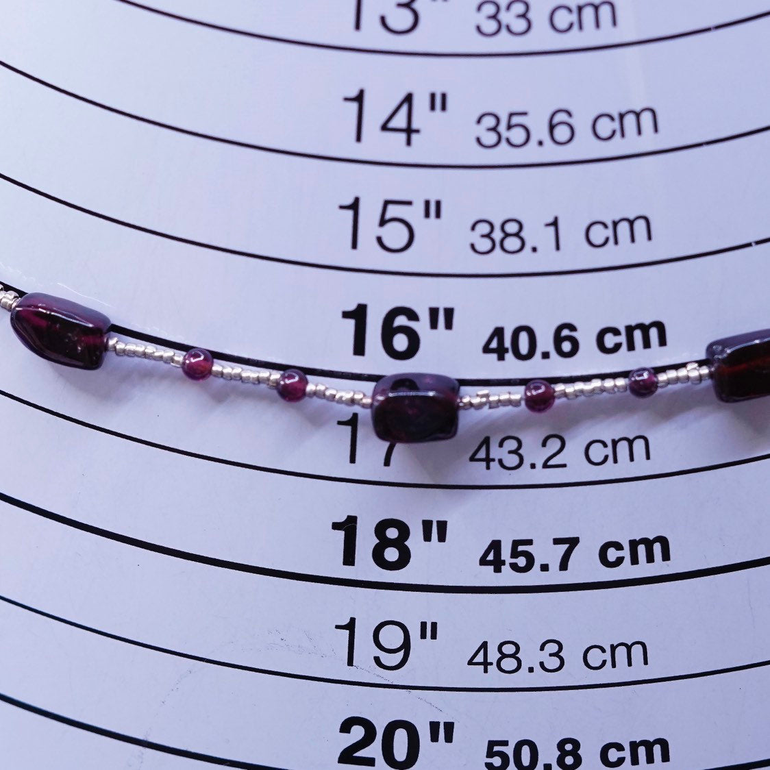 16”, vintage Sterling 925 silver handmade necklace chain with garnet bead