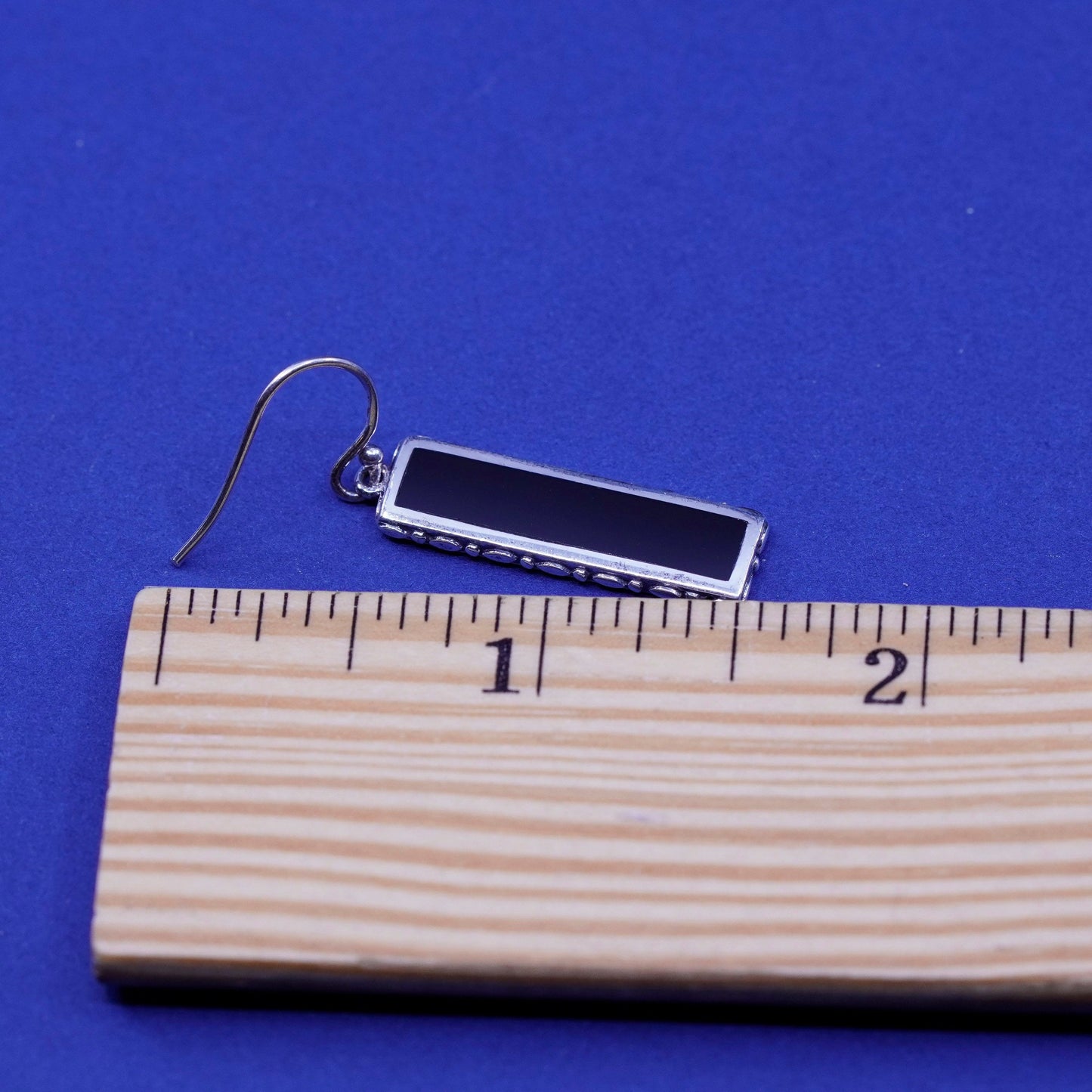 Vintage sterling 925 silver handmade earrings with long obsidian