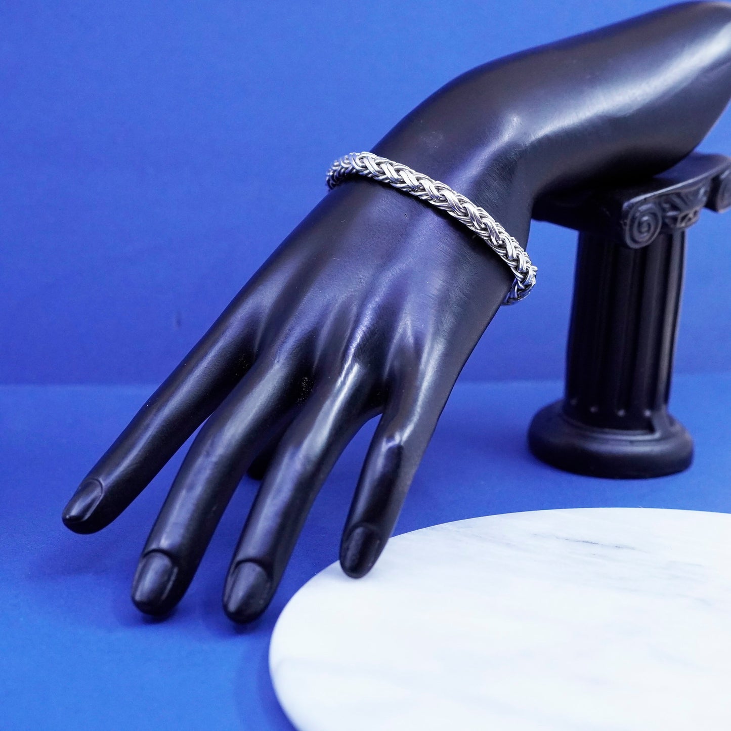 6.5”, vintage Sterling silver handmade bracelet, solid bold 925 wheat chain