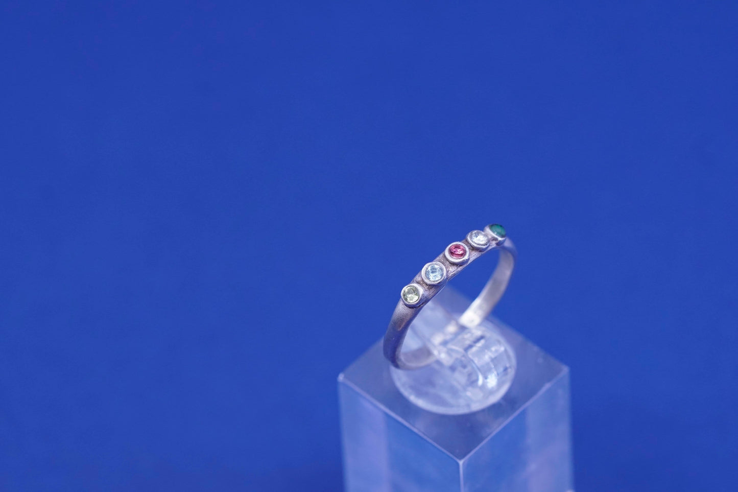 Size 8.25, Sterling silver engagement ring, 925 band w/ clear colorful crystal