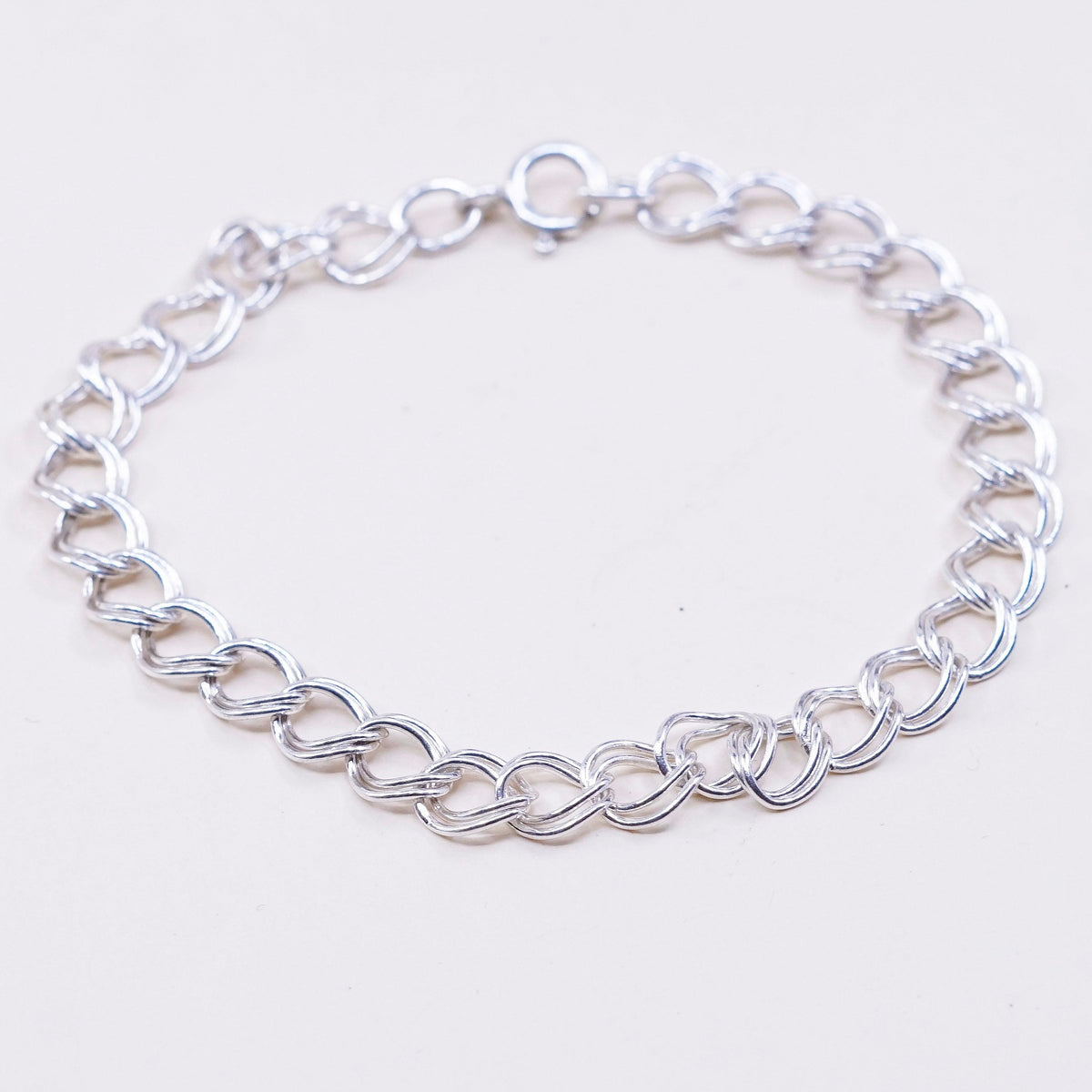 7”, 6mm, Vintage sterling silver double curb bracelet, 925 chain, stamped 925