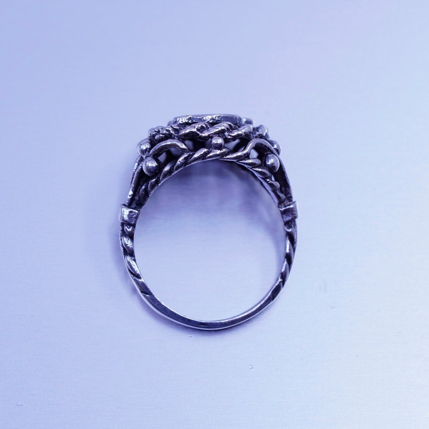 Size 5.5, vtg Sterling 925 silver stackable ring, initial letter R cable band
