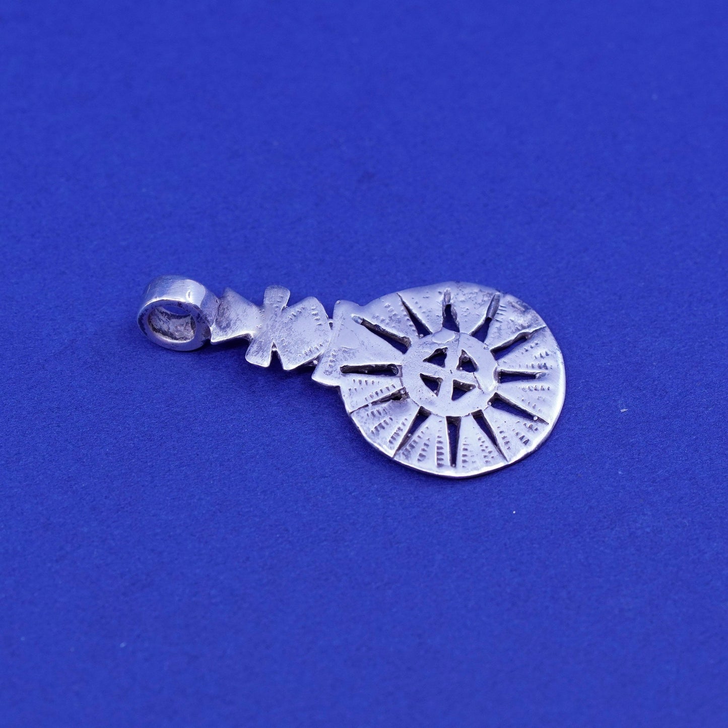 Vintage sterling 926 silver handmade pendant, sun charm