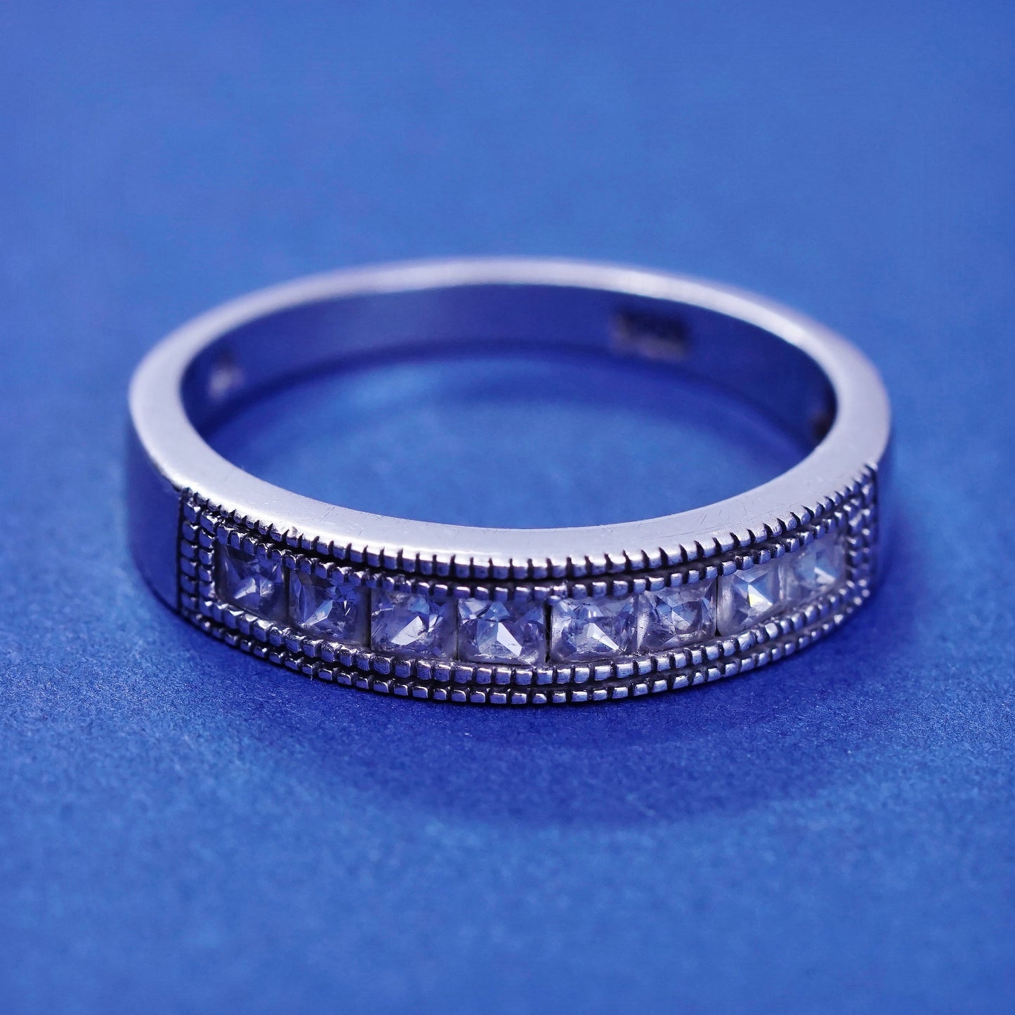Size 9.5, vintage Sterling silver handmade ring, solid 925 silver band with cz