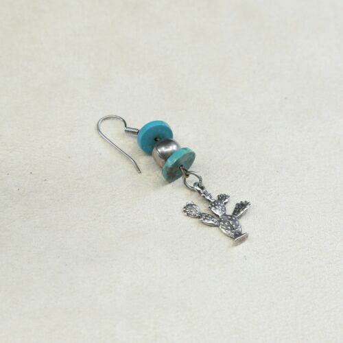 Vtg handmade Sterling 925 Silver earrings W/ Turquoise N Cactus Dangles