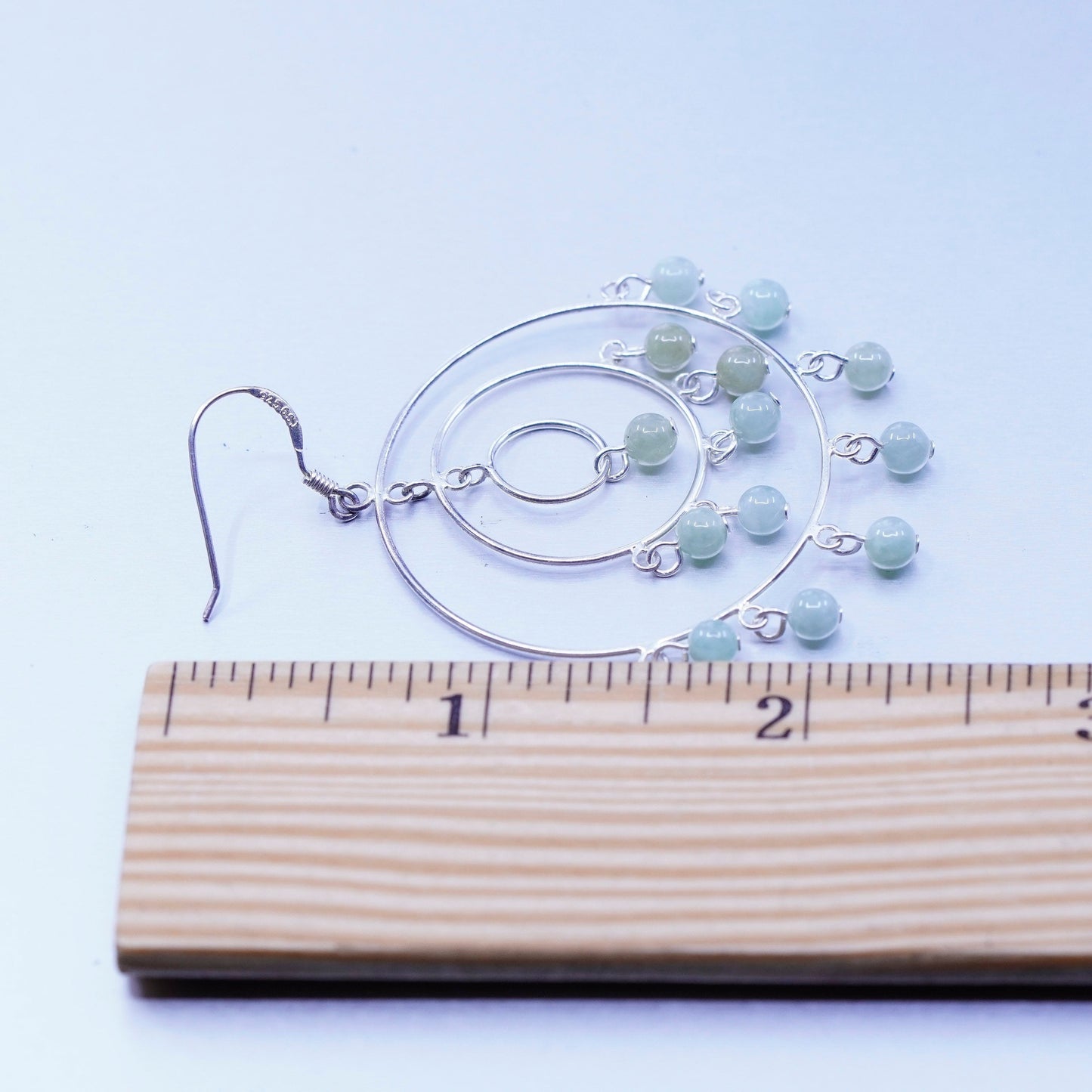 Vintage Sterling 925 silver handmade multi circle earrings with jade beads