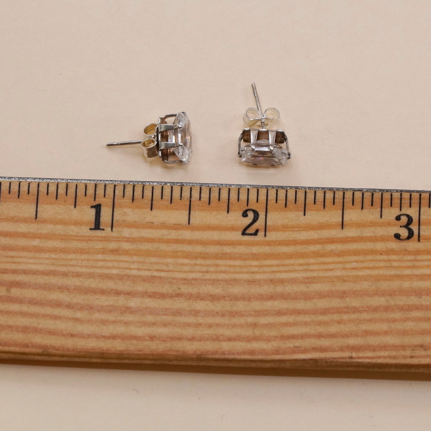 Vintage sterling silver square clear CZ studs, fashion minimalist earrings
