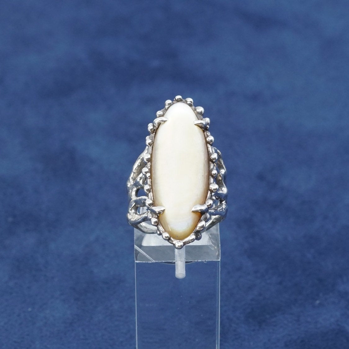 sz 8, Sterling silver handmade statement ring, 925 w/ golden tiger eye N beads