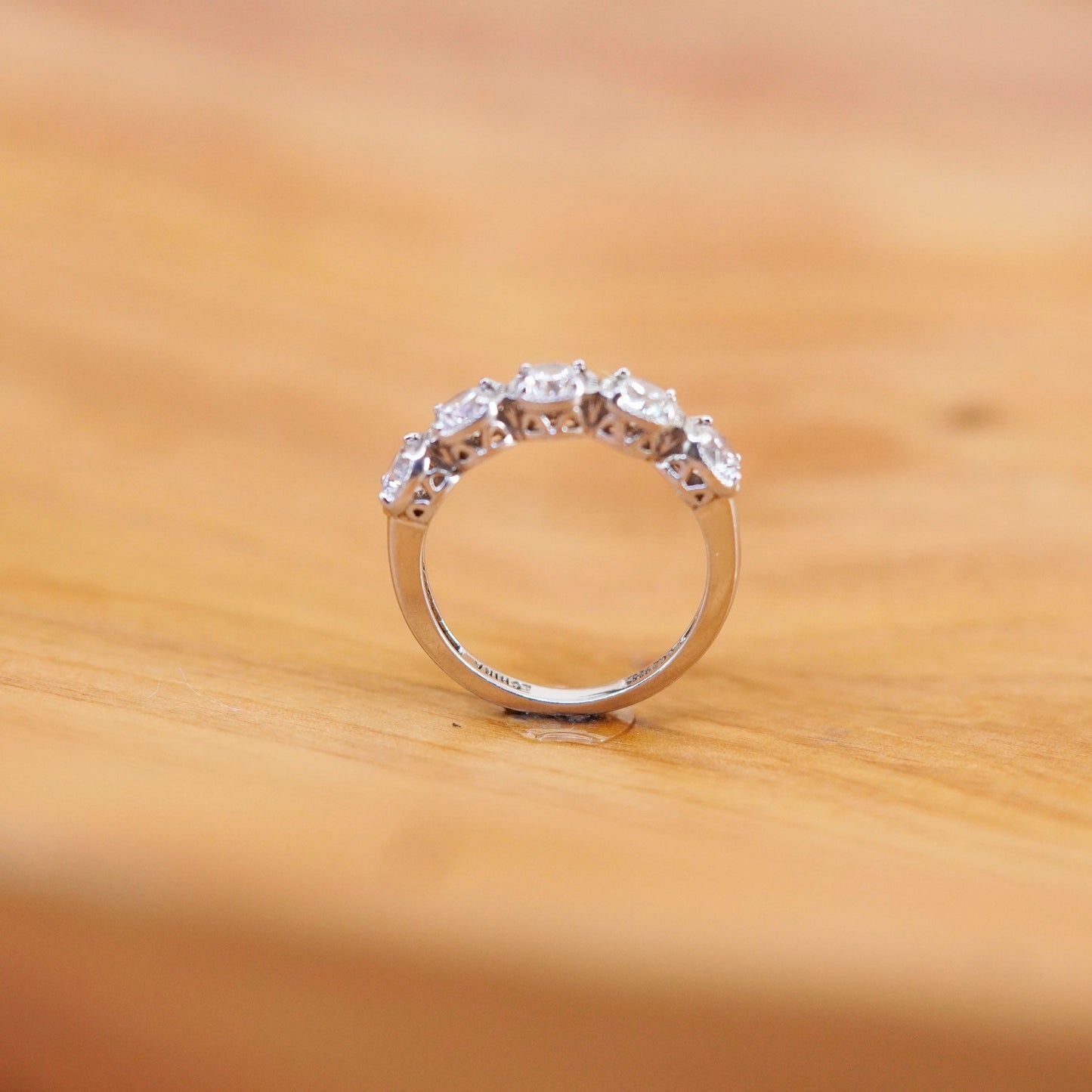 Size 6, vintage Sterling 925 silver anniversary engagement ring with cluster cz