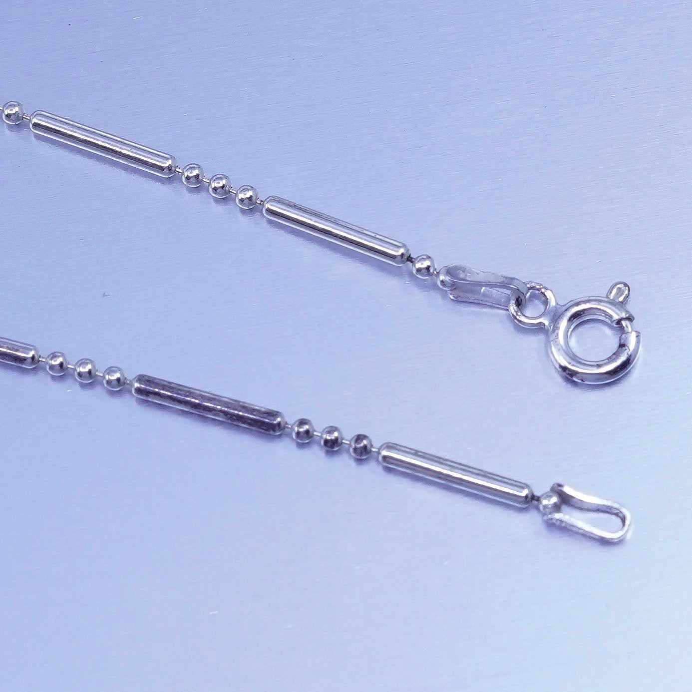 24” 1mm, vintage Italy Sterling 925 silver bar bead chain necklace