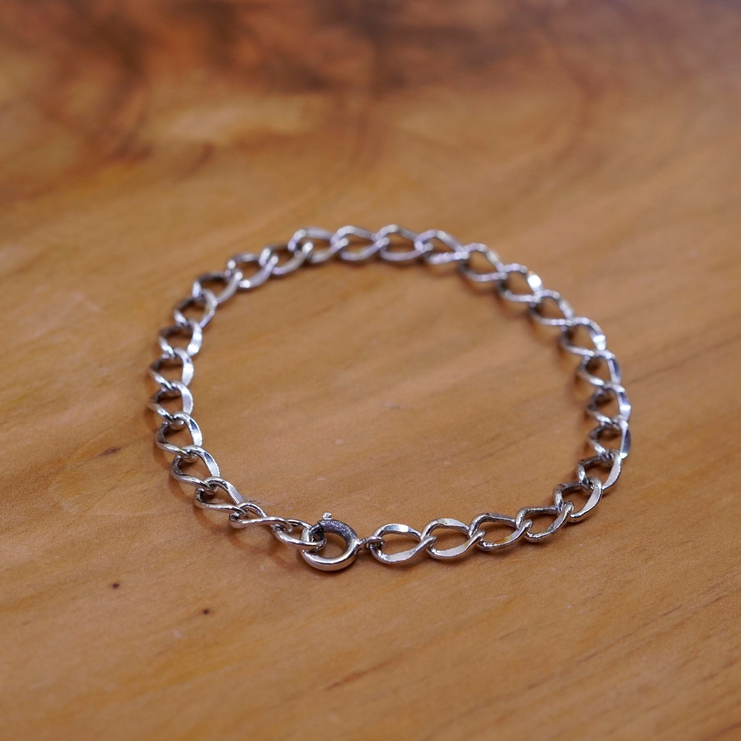 6.75”, vintage Sterling silver handmade bracelet, Italy 925 twisted curb chain