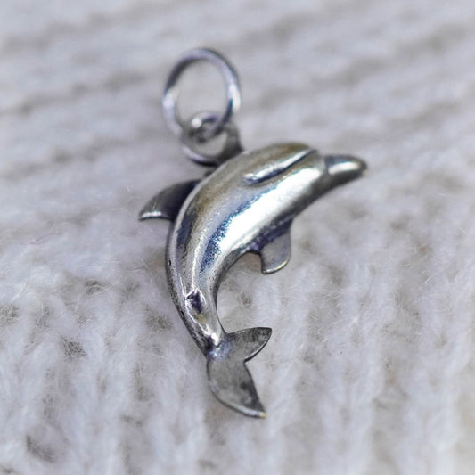 Vintage sterling silver dolphin pendant, 925 charm