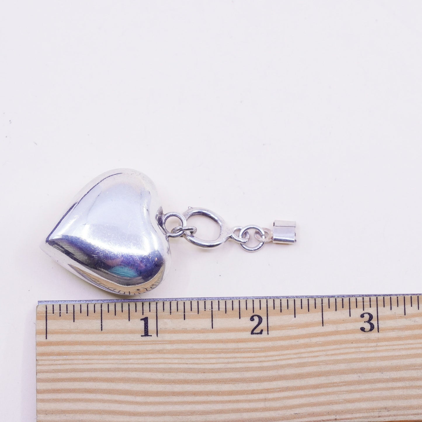 Vintage Mexico handmade sterling silver puffy heart, 925 pendant
