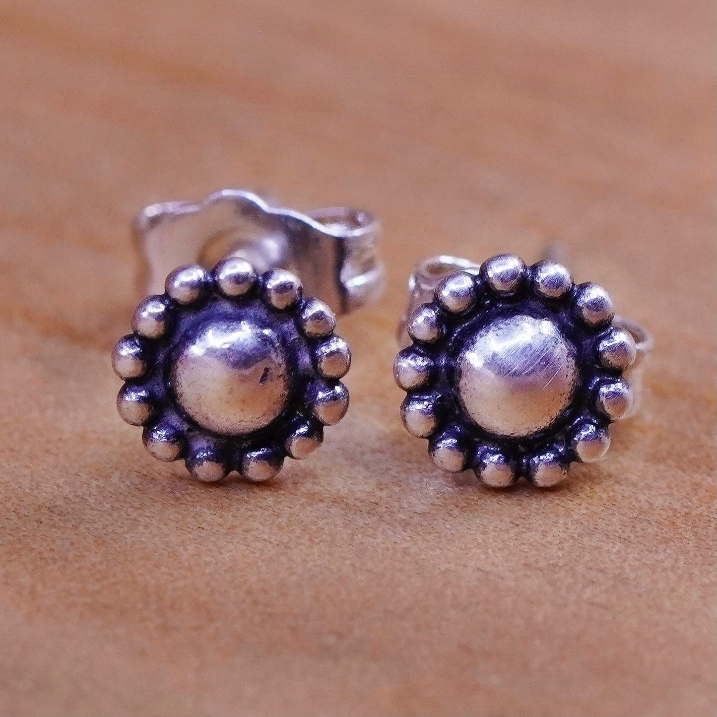 vintage Sterling silver handmade earrings, 925 flower studs