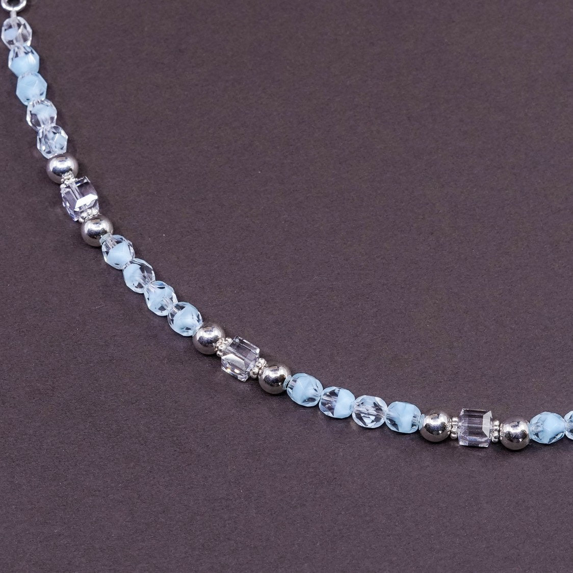7”, vtg Sterling silver handmade bracelet, 925 beads w/ crystal beads N toggle