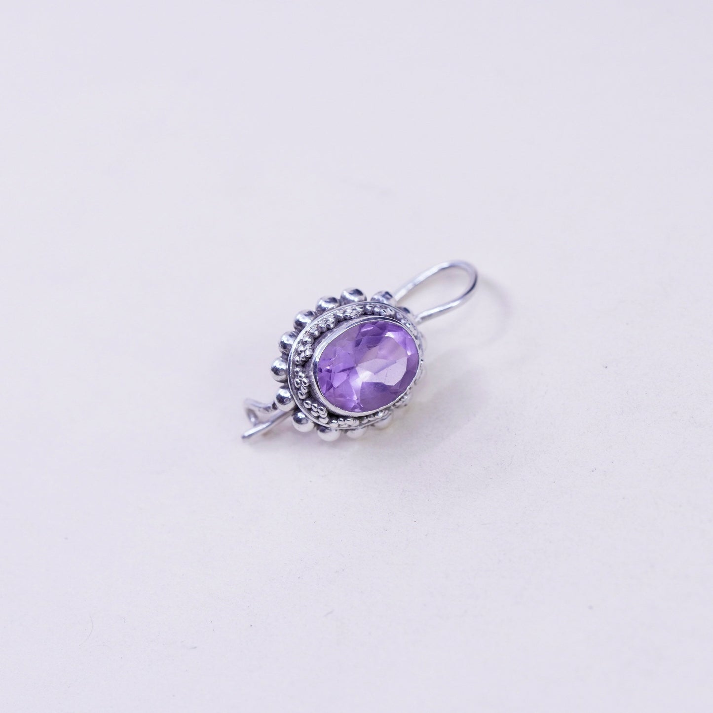 Vintage sterling silver handmade earrings, 925 drops with amethyst and beads