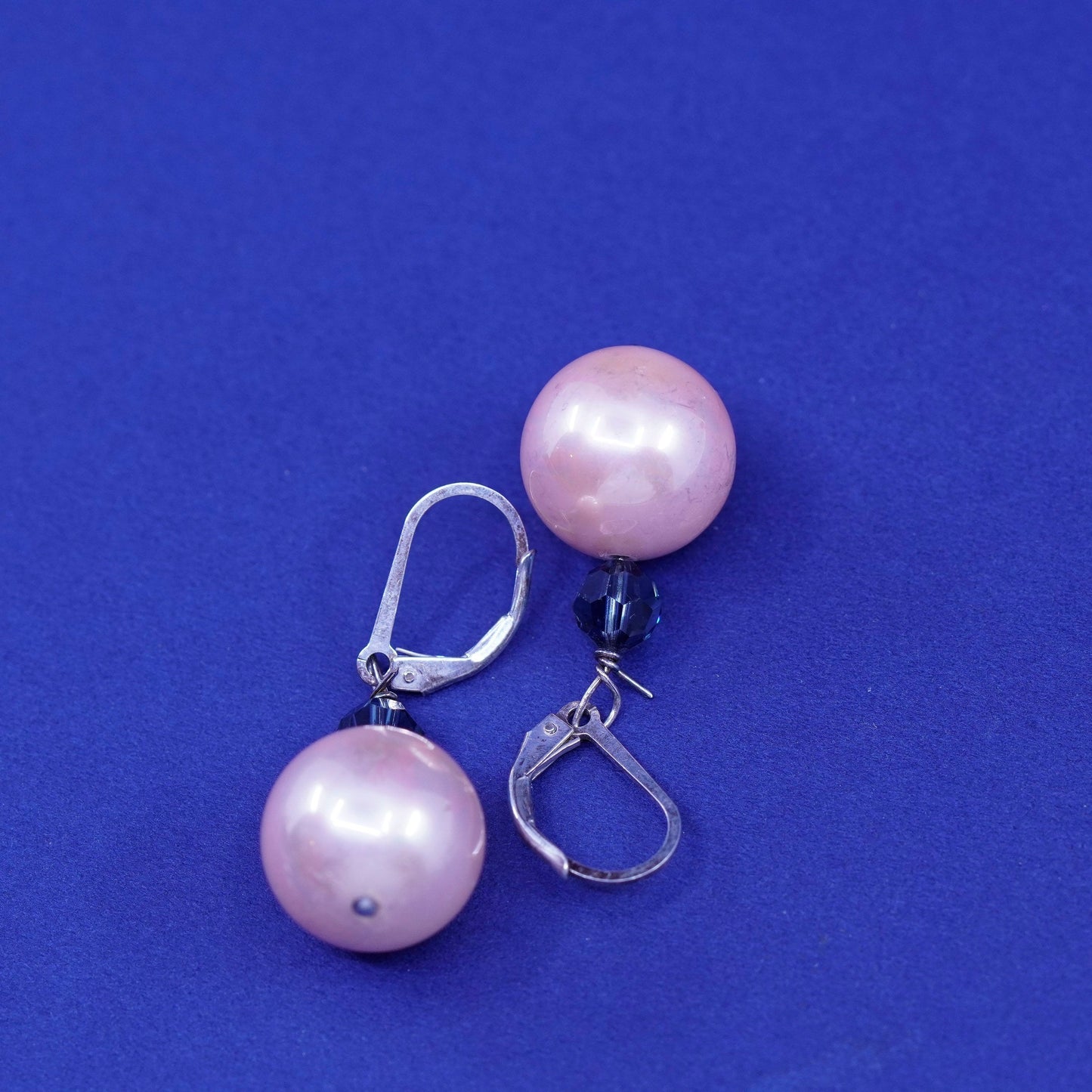 Vintage sterling silver handmade earrings, 925 hooks with crystal pink pearl