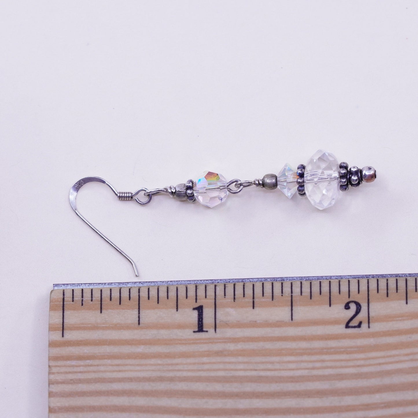 Vintage Sterling 925 silver handmade earrings with crystal