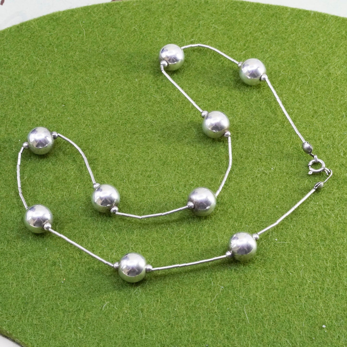 16”, Sterling silver handmade necklace, 925 liquid silver chain 10mm beads