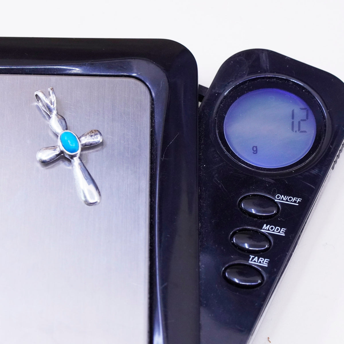 Vintage Avon Sterling silver handmade pendant, 925 cross with turquoise inlay