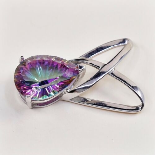 Sterling Silver Handmade Pendant, 925 Silver Frame W/ Rainbow Topaz
