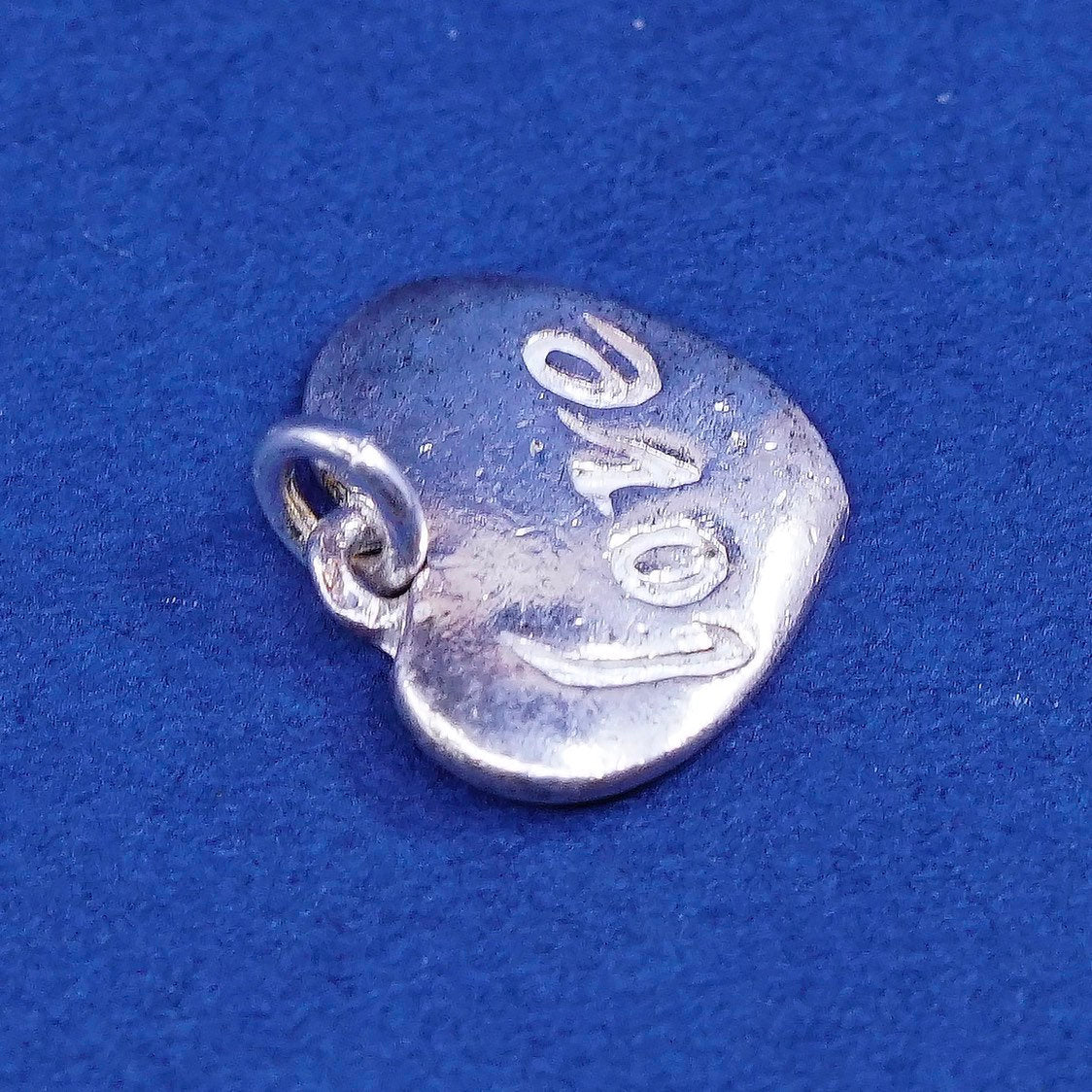 vtg sterling silver handmade pendant, 925 heart charm Embossed “love”
