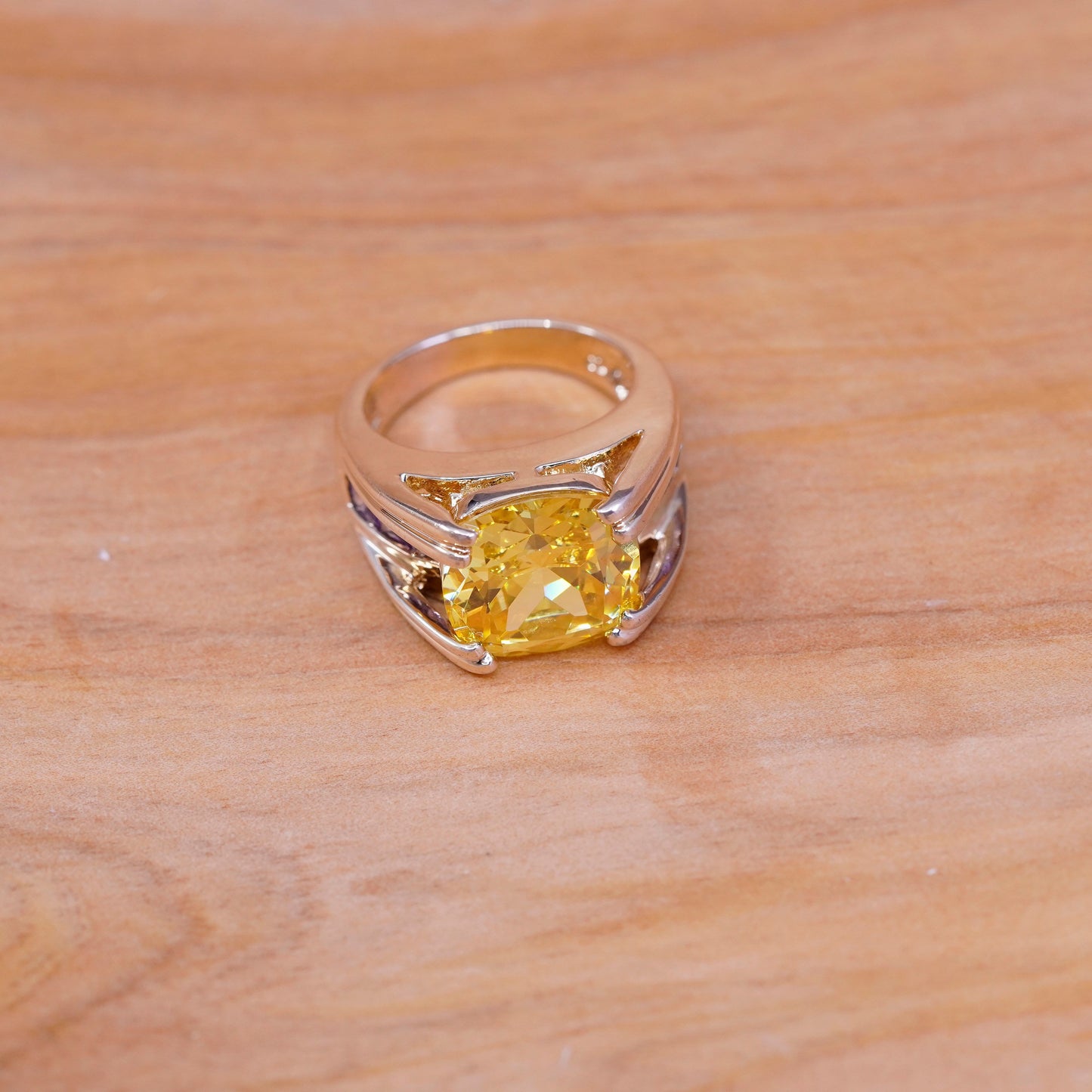Size 6, vermeil gold over Sterling silver handmade ring, modern 925 citrine