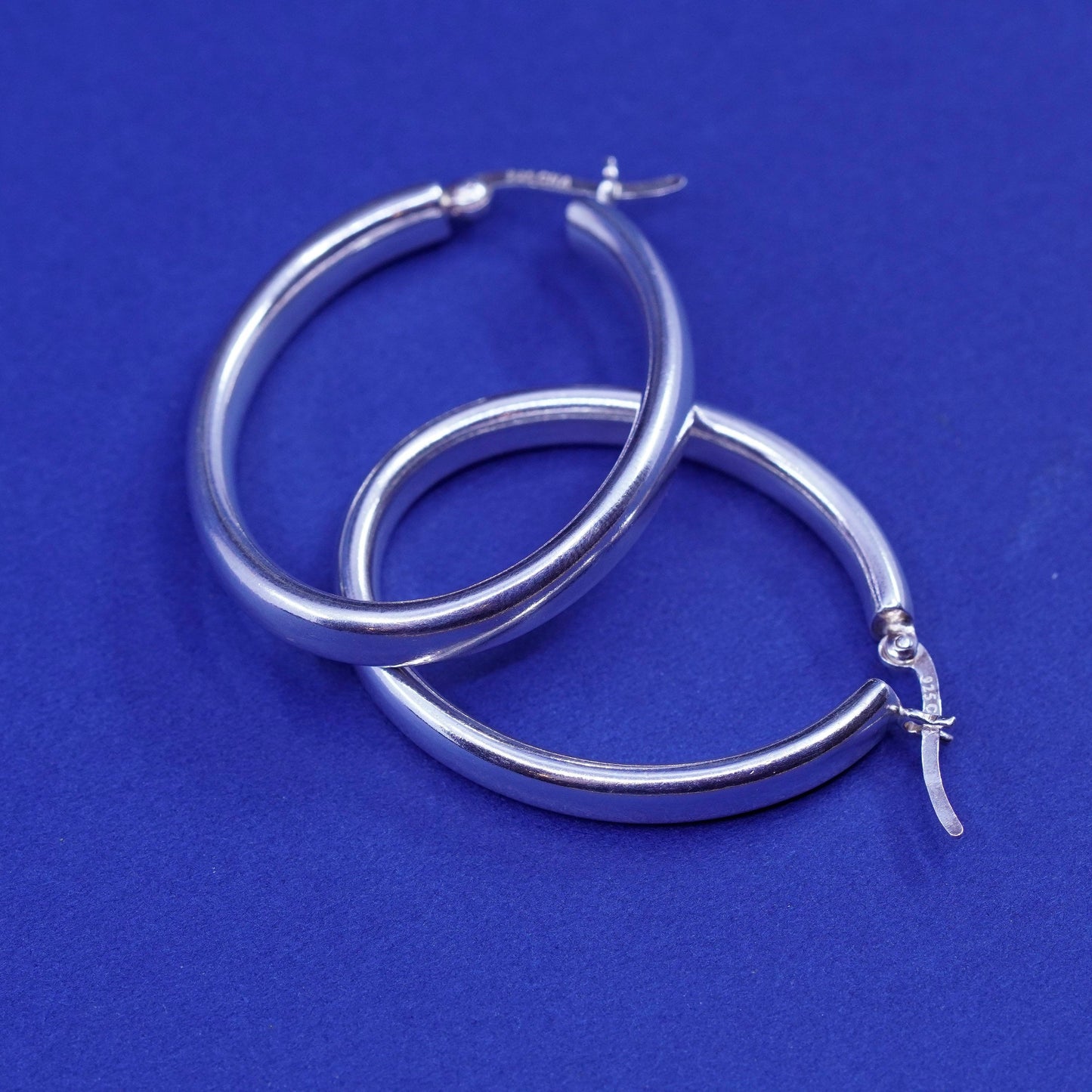 1.5”, vintage Sterling silver handmade hoop earrings, bold 925 huggie
