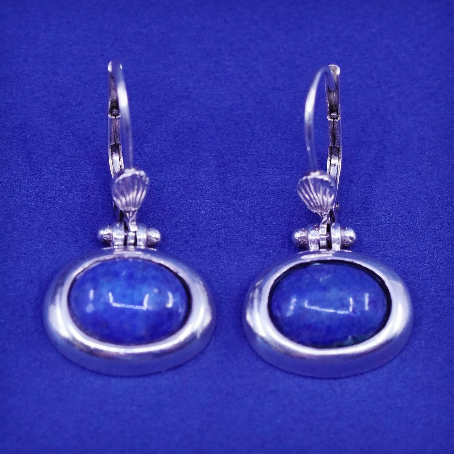 Vintage sterling 925 Silver handmade earrings with oval sodalite