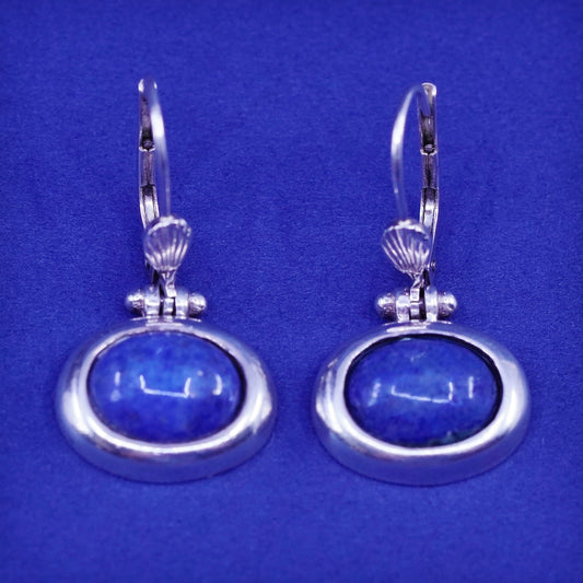 Vintage sterling 925 Silver handmade earrings with oval sodalite
