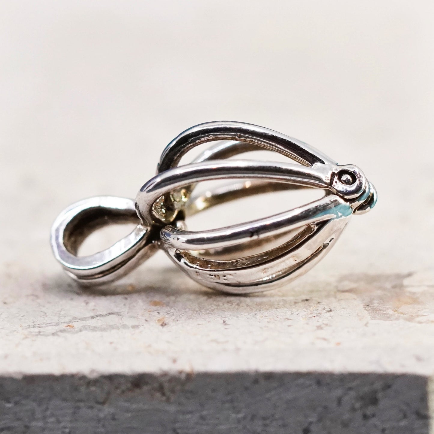 Vintage Sterling silver handmade pendant, 925 pearl cage