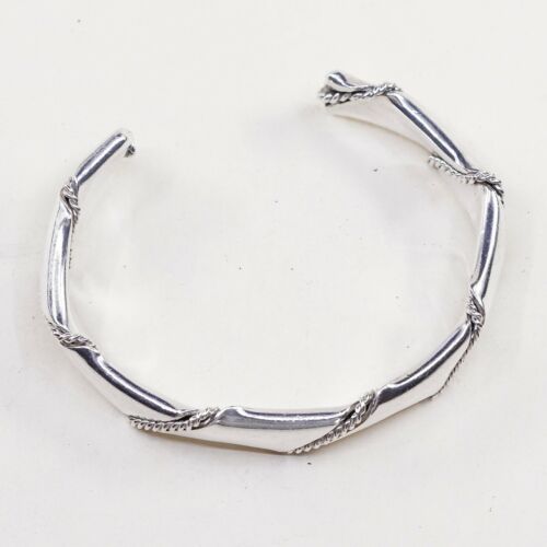 6.75”, Vtg 925 Sterling Silver Handmade Twisted Cuff Bangle Bracelet Cuff