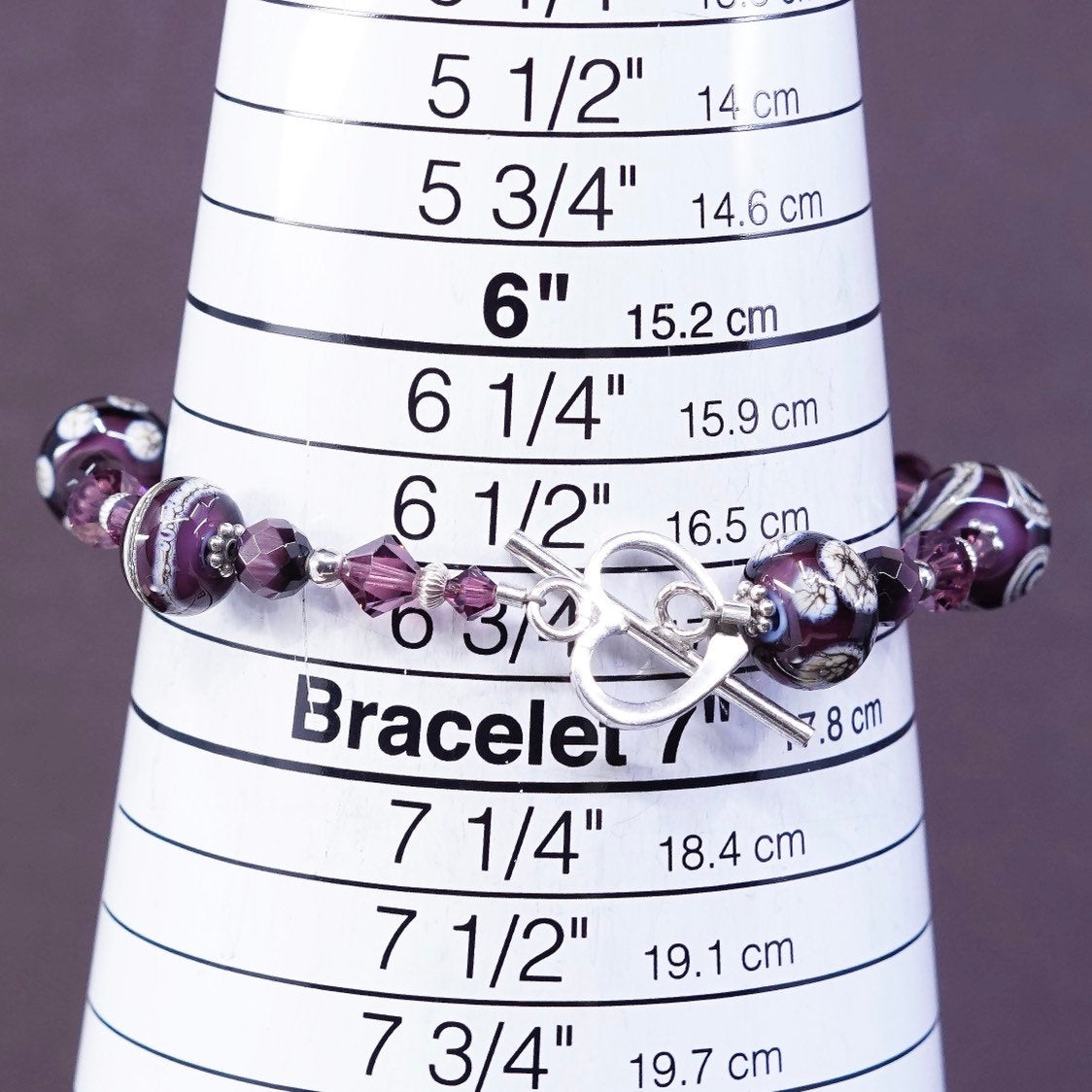 6.75”, vtg sterling 925 silver handmade chain, flower glass bead bracelet