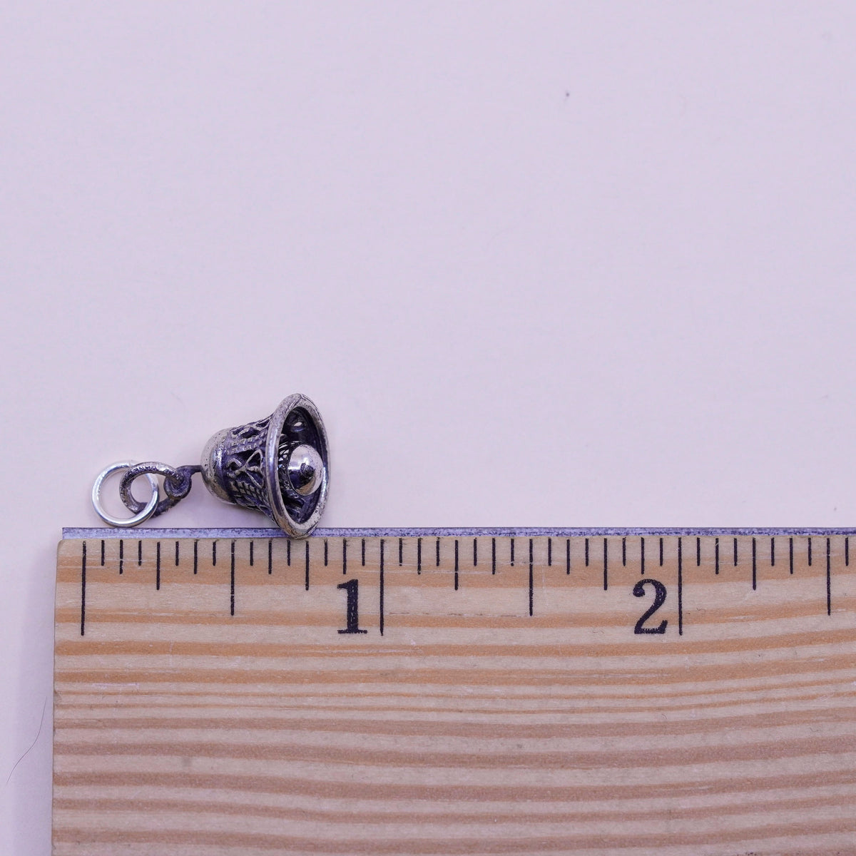 Vintage sterling silver charm, 925 filigree bell chime