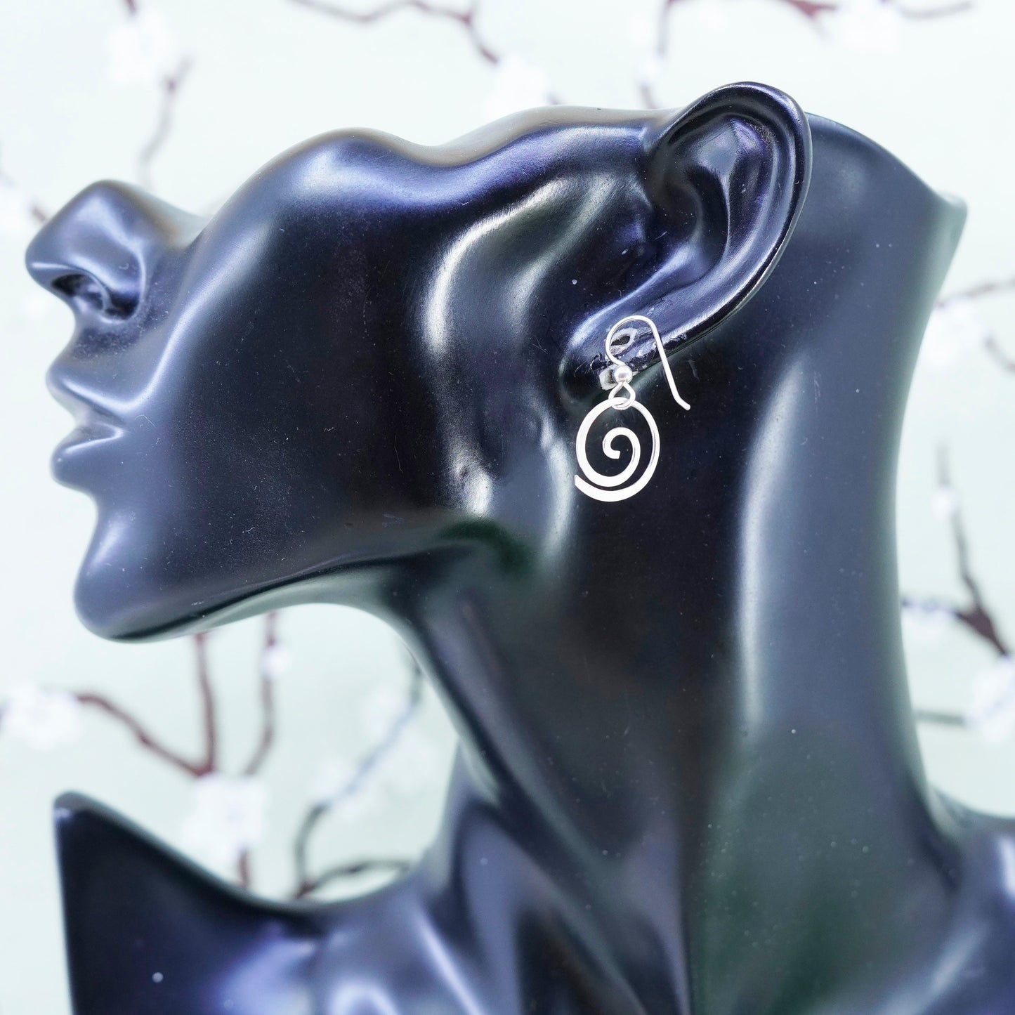 Vintage Sterling silver handmade earrings, 925 swirl drop