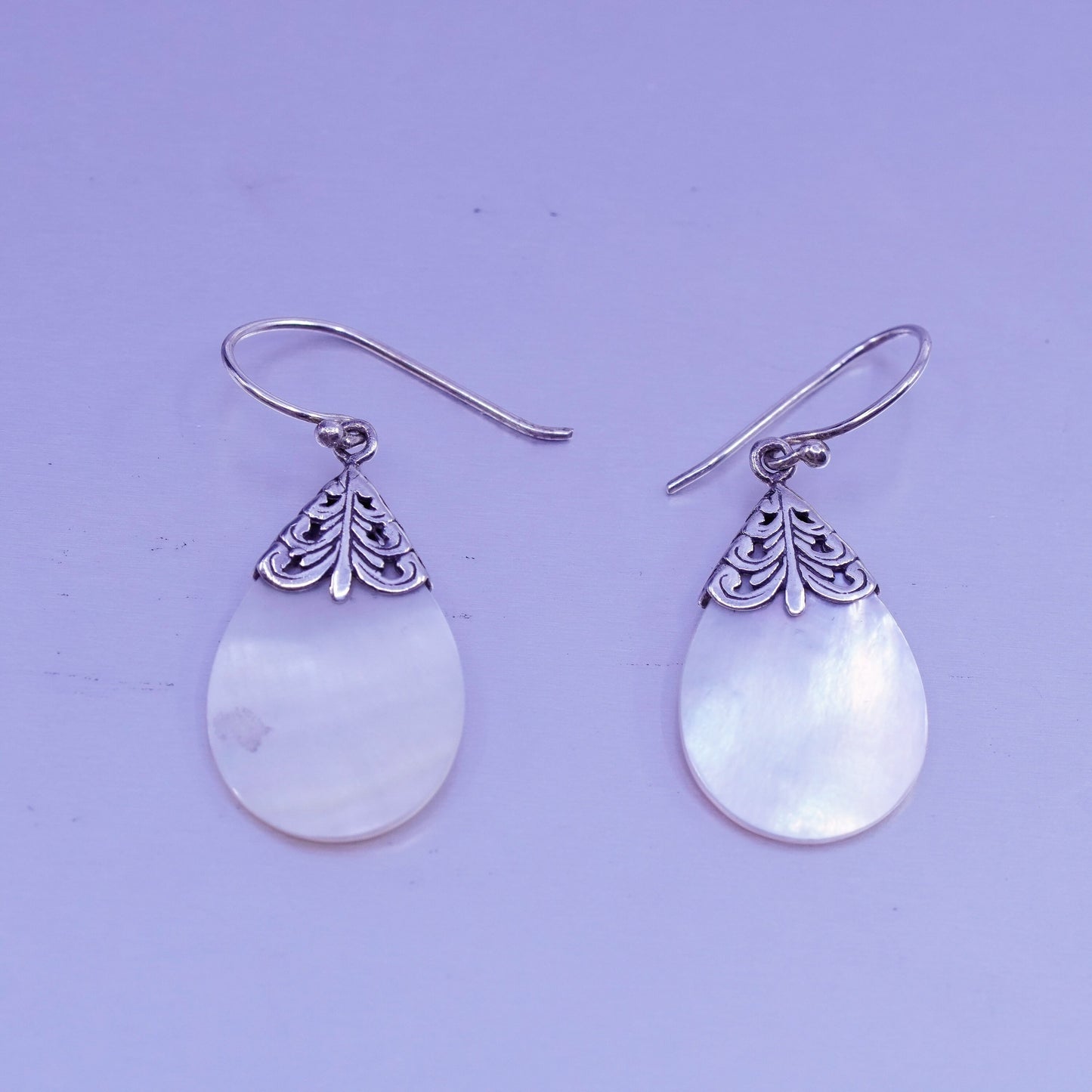 Vintage Sterling 925 silver handmade earrings with teardrop mother of pearl
