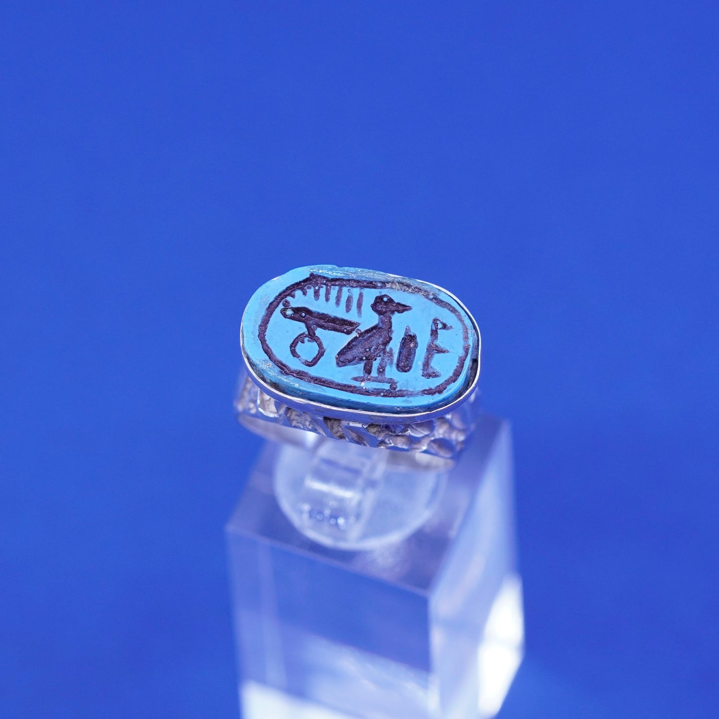Size 8.5, vintage Mexico Sterling 925 silver handmade ring with turquoise bird